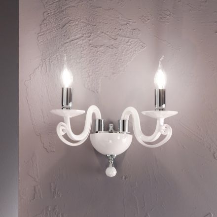 Classic Wall Lamp 2 Lights in White Glass Handmade in Italy - Malaysia Viadurini