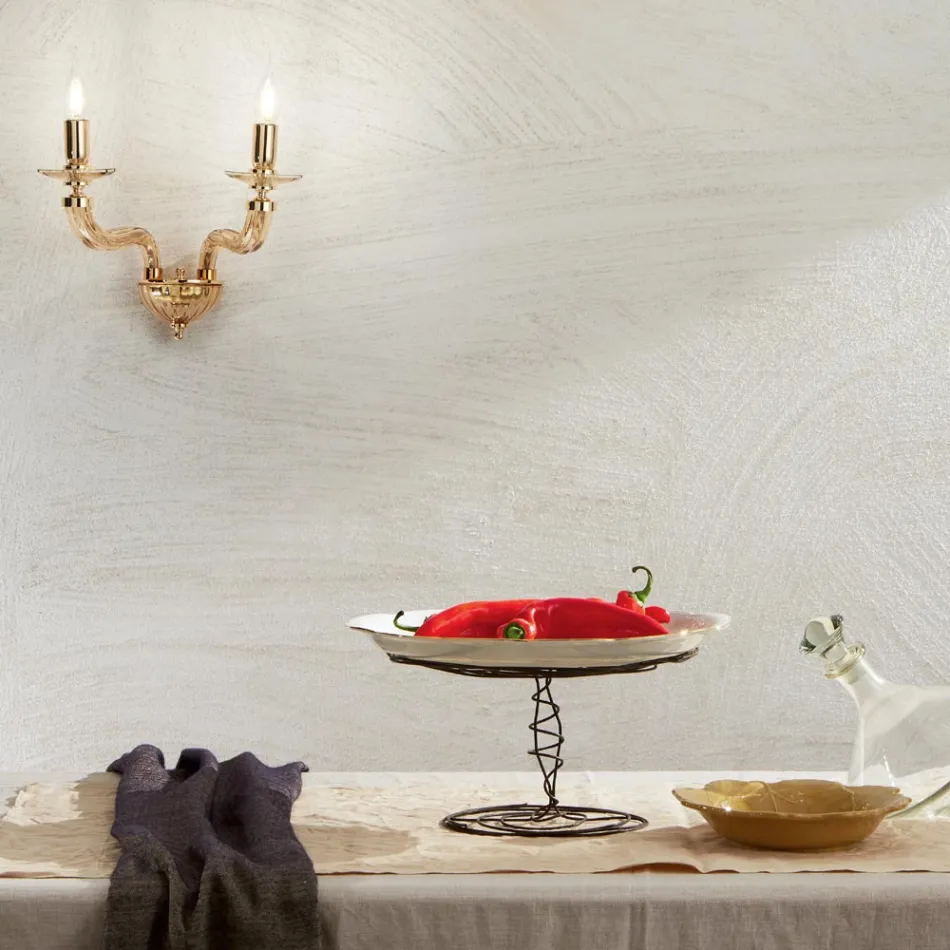 Classic Wall Lamp 2 Lights in Handmade Rigaton Glass and Metal - Fievole Viadurini