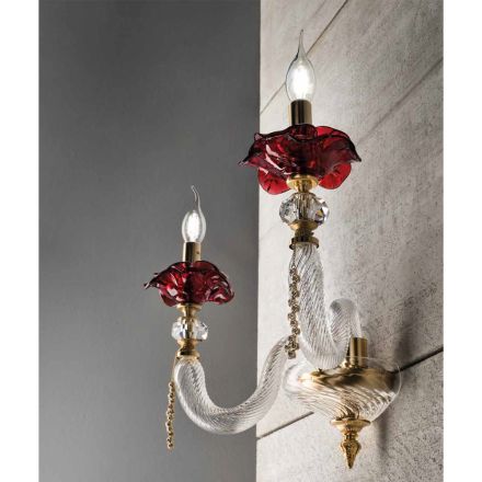 Classic Wall Lamp 2 Lights Blown Glass and Floral Details - Bluminda Viadurini