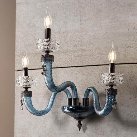 Classic Wall Lamp 3 Lights Handcrafted Luxury Glass Made in Italy - Saline Viadurini