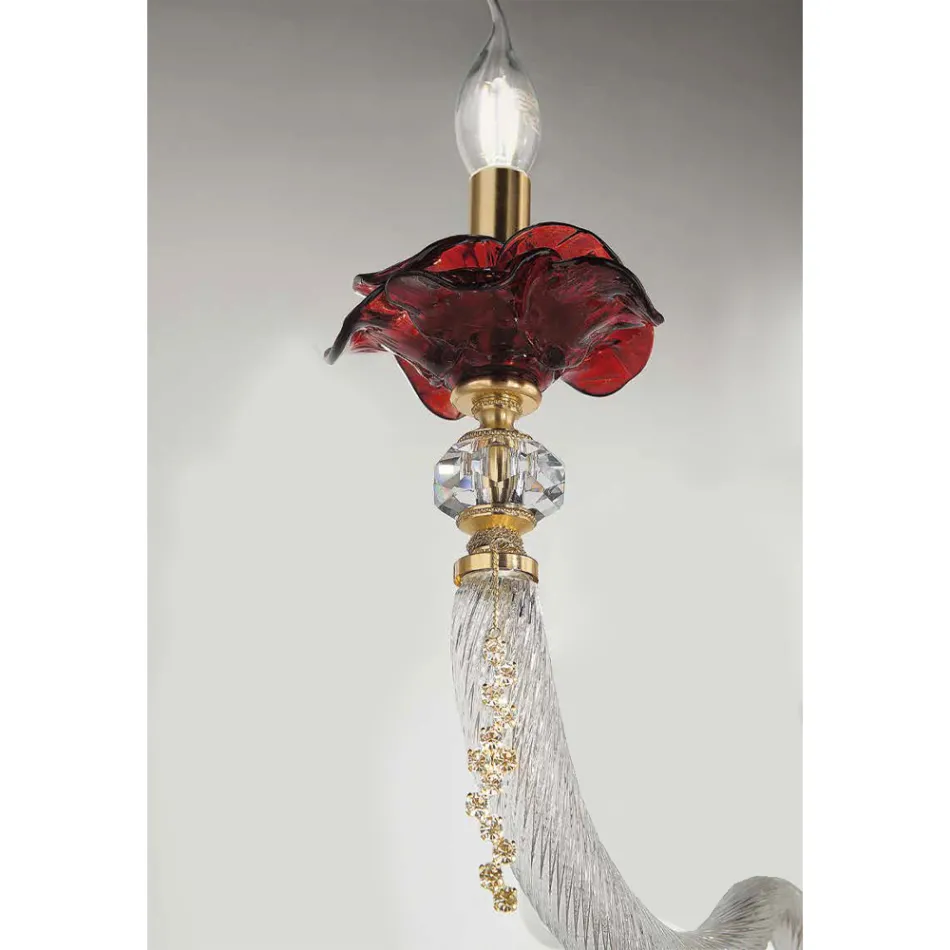 Classic Wall Lamp 3 Lights Blown Glass and Floral Details - Bluminda Viadurini