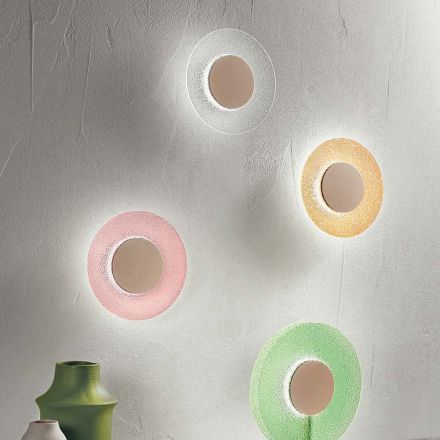 Wall Lamp with LED Light in Painted Metal and Colored Grit Glass - Albizia Viadurini