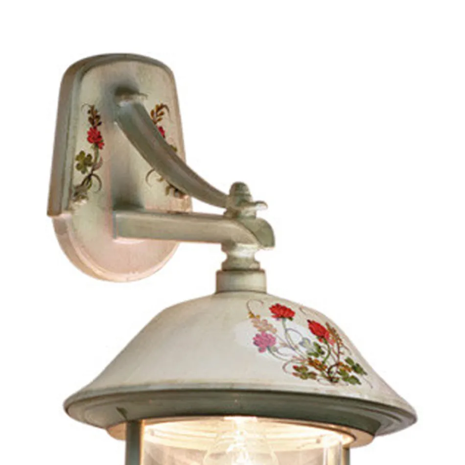 Outdoor Wall Lamp in Hand Painted Aluminum and Flowers Decor - Bari Viadurini