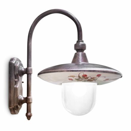 Outdoor Wall Lamp in Black Aluminum and Hand Painted Flowers - Latina Viadurini