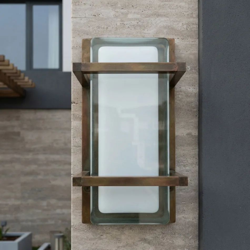 Brass Outdoor Wall Light, E27, and Geometric Style Made in Italy - Crystal Viadurini