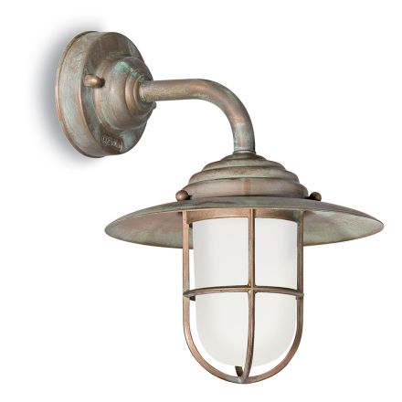 Vintage Brass Outdoor Wall Light, Opal Glass - Elfico Viadurini