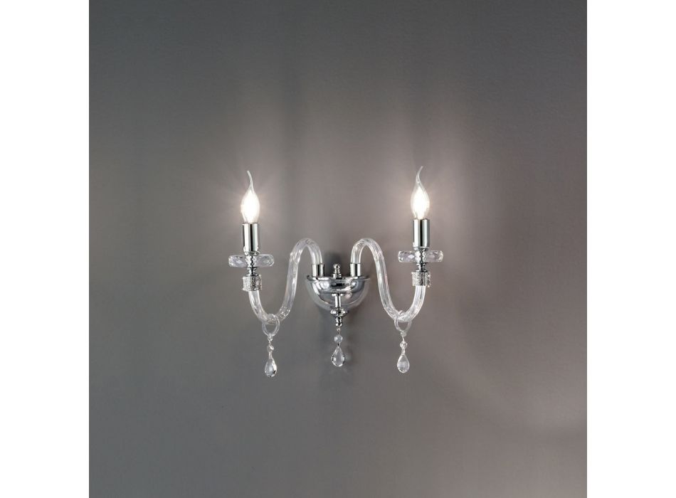 Classic Design Wall Lamp with 2 Lights in Chrome Hand-worked Glass - Similo Viadurini