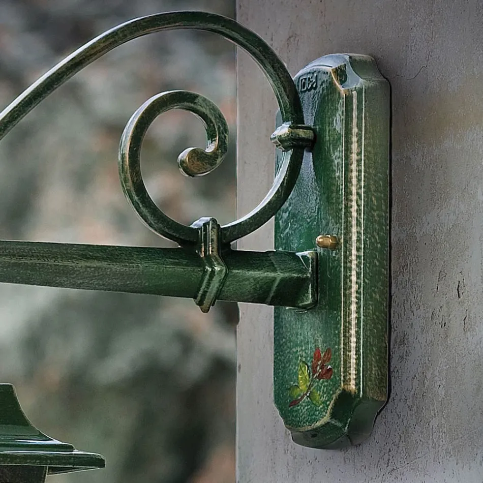 Outdoor Wall Lamp in Gold Green Aluminum with Hand Painted Flowers - Gorizia Viadurini