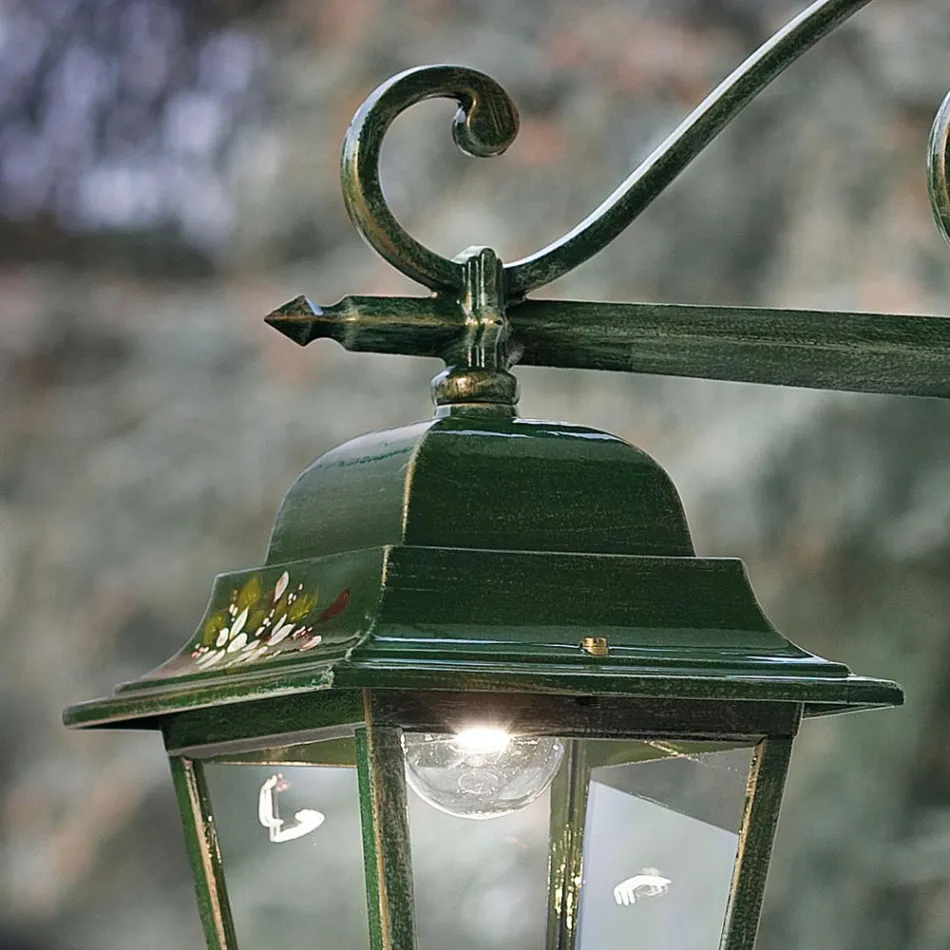 Outdoor Wall Lamp in Gold Green Aluminum with Hand Painted Flowers - Gorizia Viadurini
