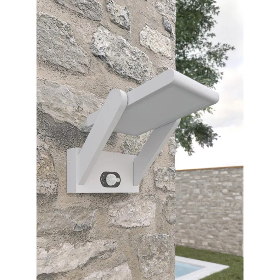 Wall Lamp Solar Led Spotlight in White or Black Aluminum with Sensor - Hugo Viadurini