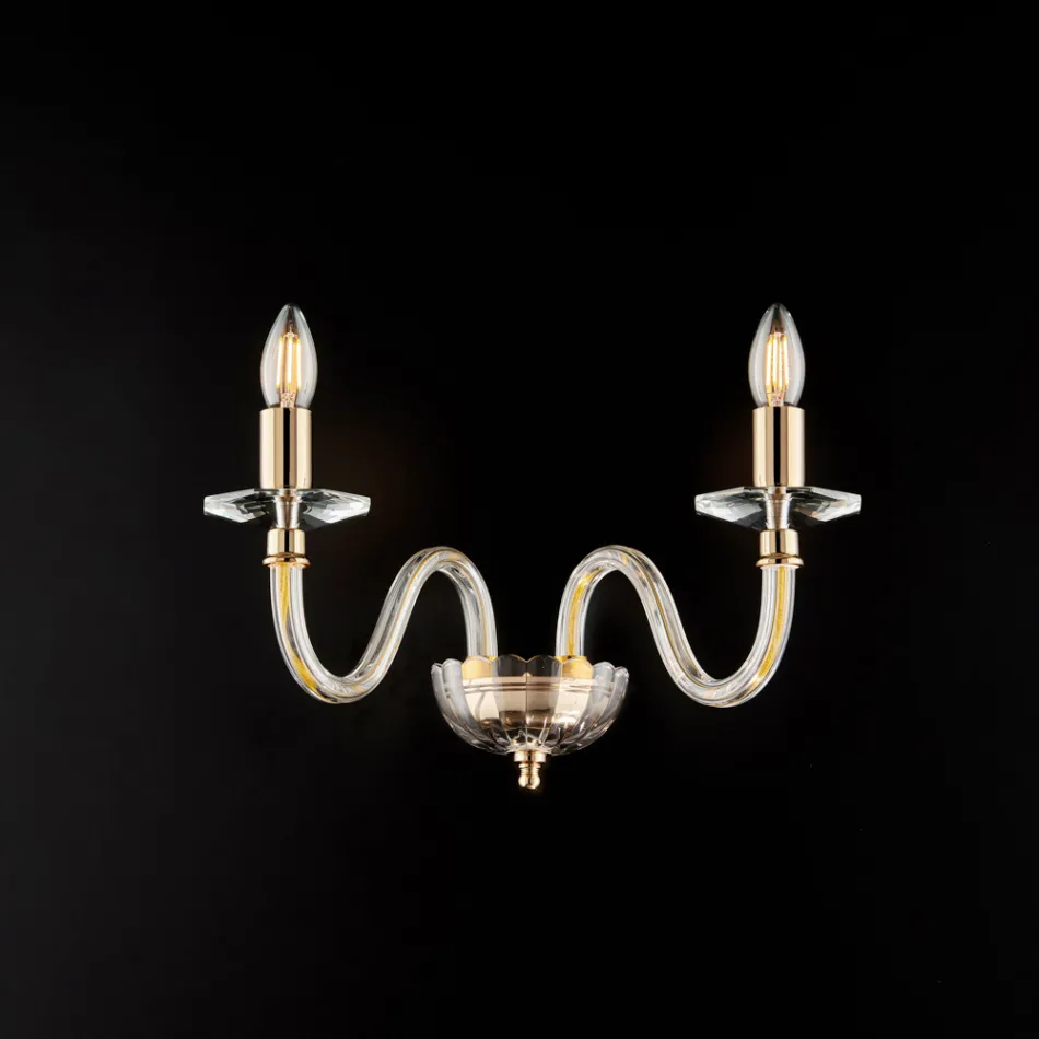 Gilded Iron Wall Lamp with Glass Made in Italy for Interior Decor - Innsbruck Viadurini