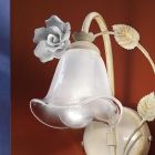 Applique in Iron and Sandblasted Glass with Rose of Ceramic Decoration - Siena Viadurini