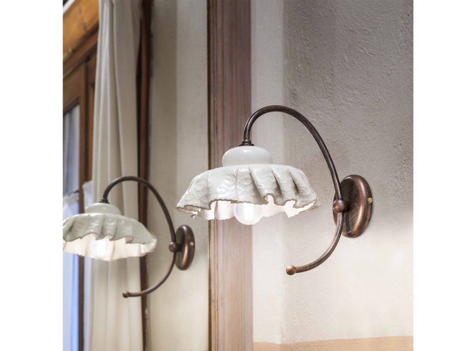 Handmade Metal and Ceramic Wall Lamp with Fabric Effect - Modena Viadurini