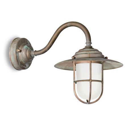 Vintage Brass Outdoor Wall Light, Opal Glass IP44 - Elfico Viadurini