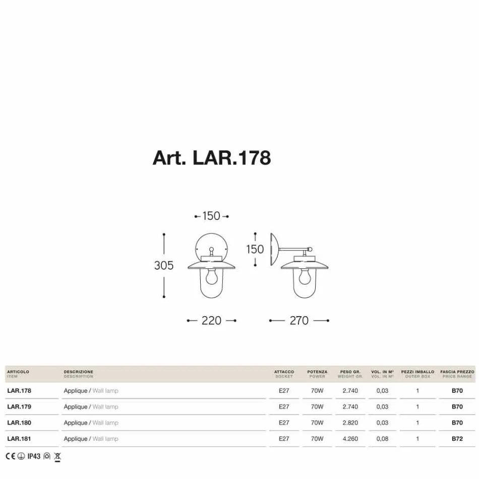 Applique La Traviata copper, glass and antique brass Viadurini