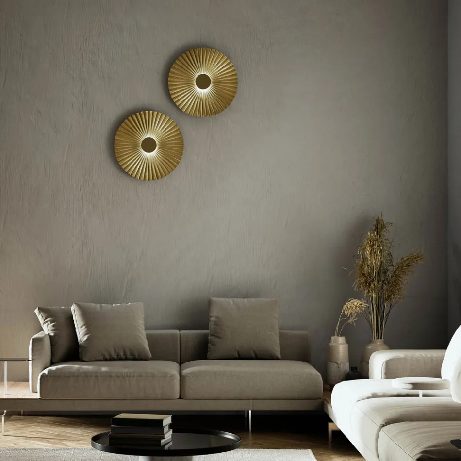 LED Wall Lamp in Pleated Brass Made in Italy - Pliè by Il Fanale Viadurini