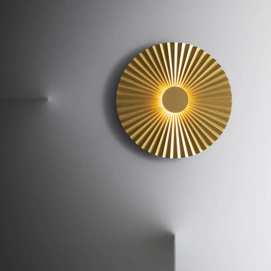 LED Wall Lamp in Pleated Brass Made in Italy - Pliè by Il Fanale Viadurini