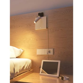 Decorative Led Wall Lamp in White or Black Aluminum with USB Ports - Paola
