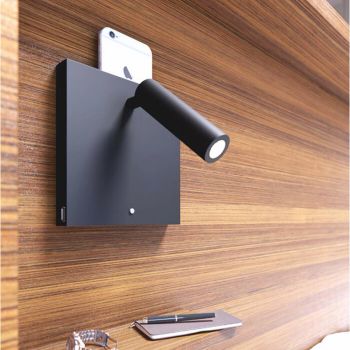 Decorative Led Wall Lamp in White or Black Aluminum with USB Ports - Paola