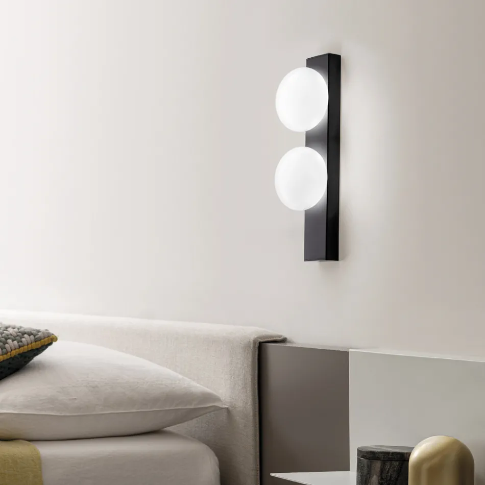 Wall or Ceiling Light in Aluminum and White Blown Glass Light - Alma Viadurini