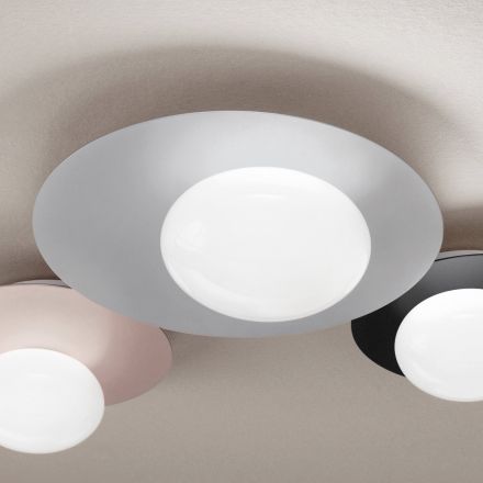 Wall or Ceiling Light in Aluminum, Metal, and White Glass Light - Luma Viadurini