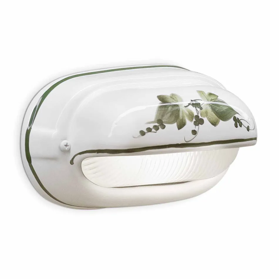 Horizontal Outdoor Wall Lamp in Ceramic Hand Painted Flowers - Brindisi Viadurini