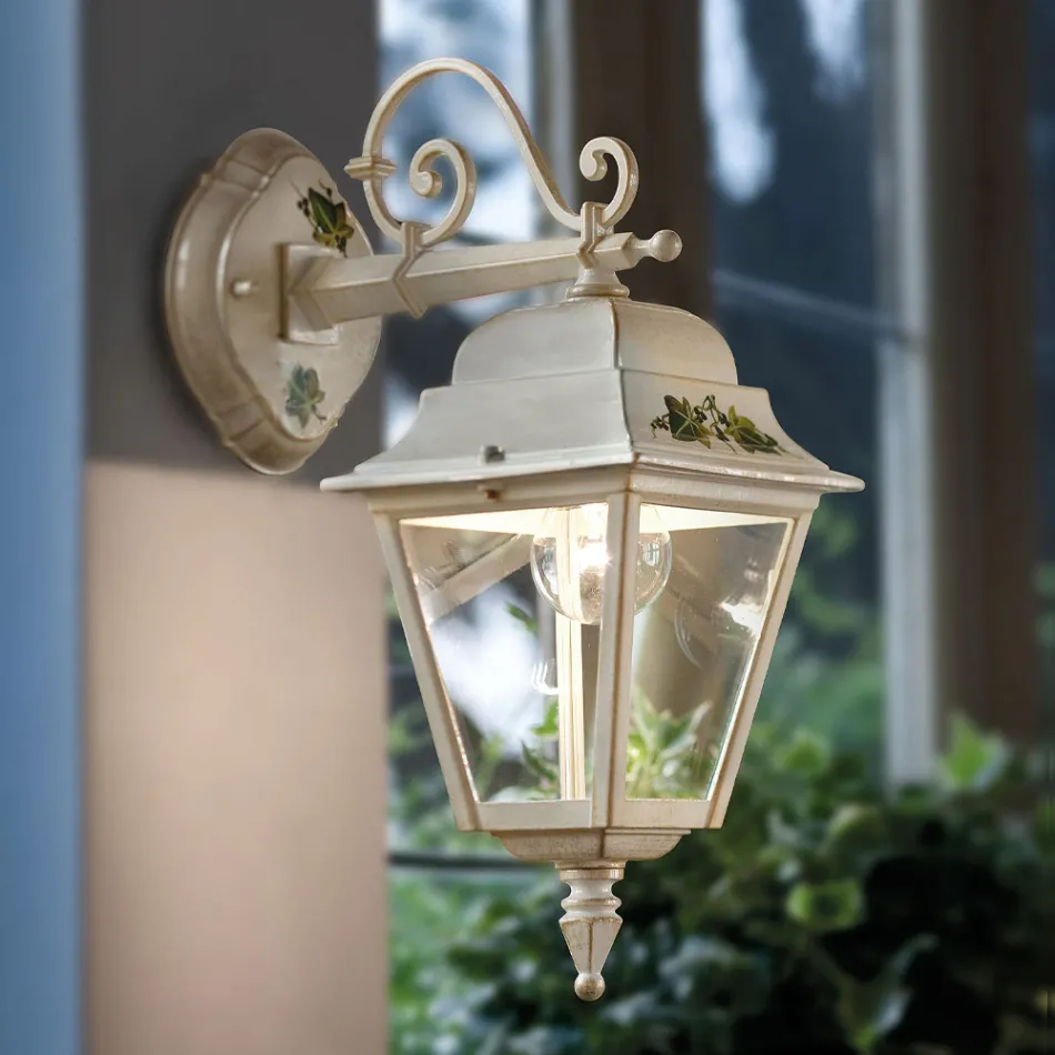 Outdoor Wall Lamp in White Aluminum and Hand Painted Decoration - Gorizia Viadurini