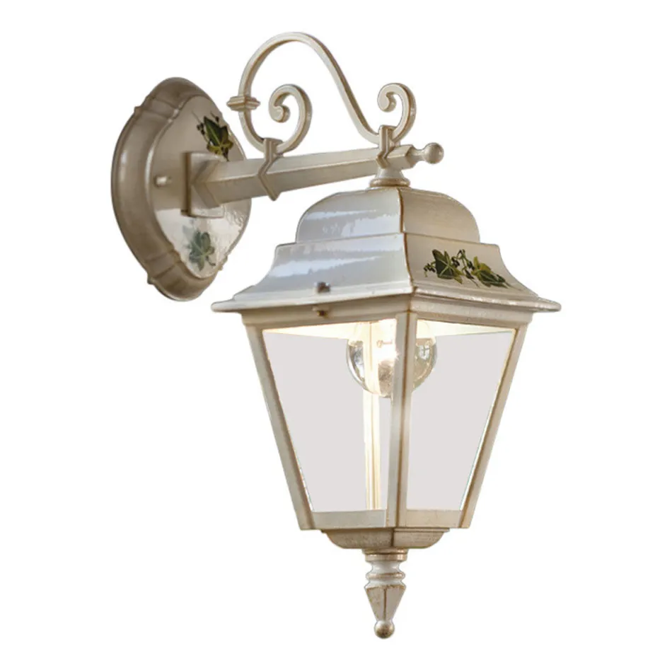 Outdoor Wall Lamp in White Aluminum and Hand Painted Decoration - Gorizia Viadurini