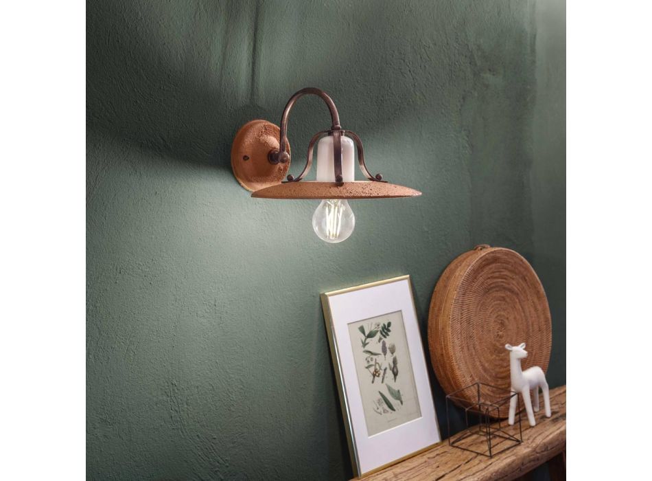 Rustic style wall lamp made of decorated ceramic Bologna by Ferroluce Viadurini