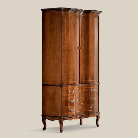 Classic Wooden Wardrobe with 2 Doors and 3 Drawers Made in Italy - Luxury Viadurini