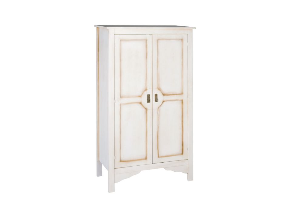 Patinated White Wooden Wardrobe with 2 Doors Made in Italy - Agni Viadurini