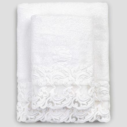 White Cotton Terry Towels with Lace 2 Pieces Italian Luxury - Weddings Viadurini
