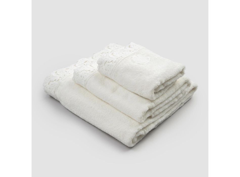 Armonia Cotton and Lace Face Towels, Guest Towels and Bath Towels - Frollo Viadurini
