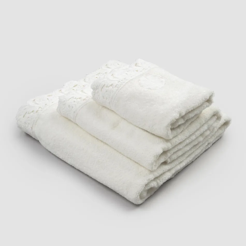 Armonia Cotton and Lace Face Towels, Guest Towels and Bath Towels - Frollo Viadurini