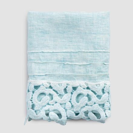 Heavy Linen Guest Towel with Poema Lace 2 Pieces 3 Colors - Castle Viadurini