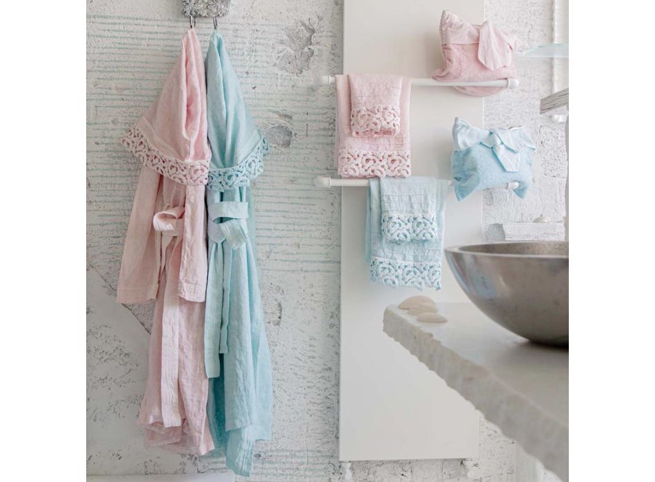 Cotton Terry Guest Towel with Poema Lace 2 Pieces and 2 Colors - Castle Viadurini