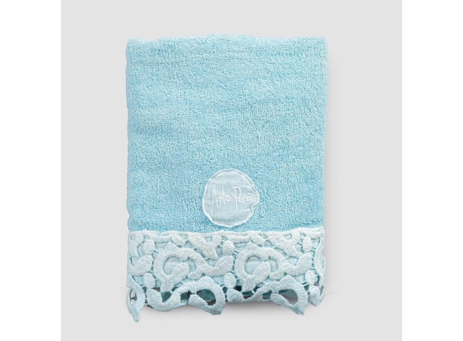 Cotton Terry Guest Towel with Poema Lace 2 Pieces and 2 Colors - Castle Viadurini