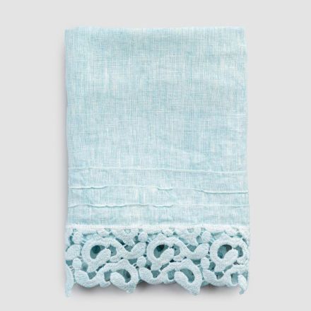 Heavy Linen Face Towel with Poema Lace 2 Pieces 2 Colors - Castle Viadurini