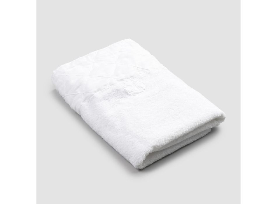 White Cotton Terry Face Towel with Geometric Decoration - Gimmy Viadurini