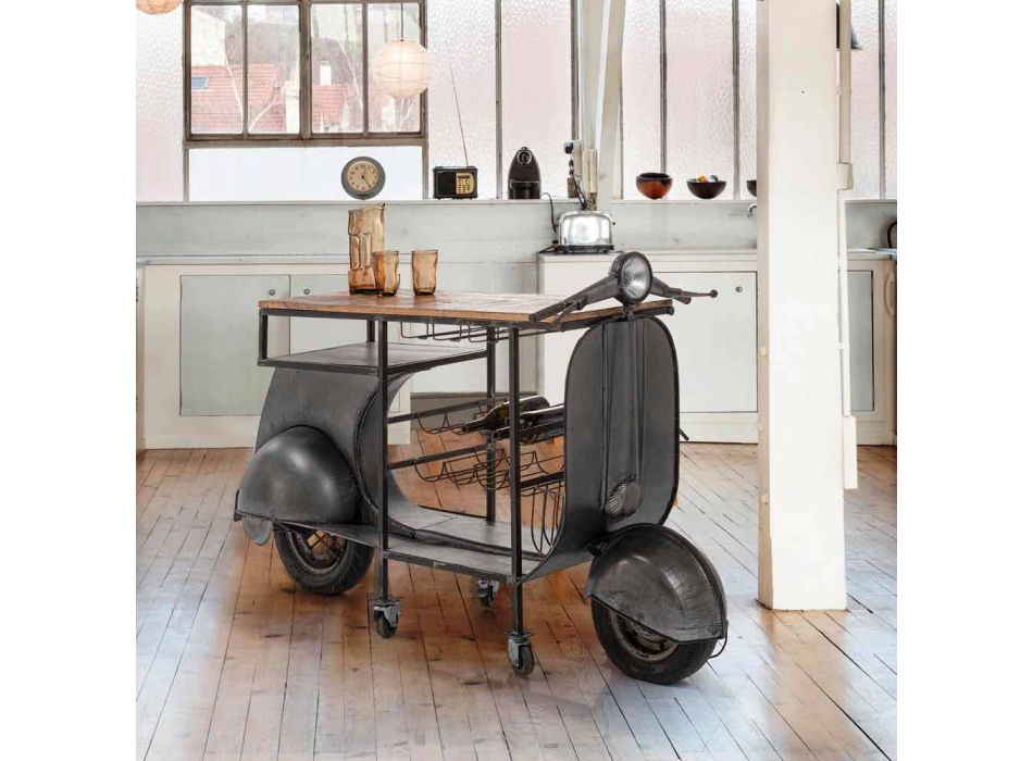 Bar Console in Mango Wood and Vespa in Steel of Modern Design - Shallot