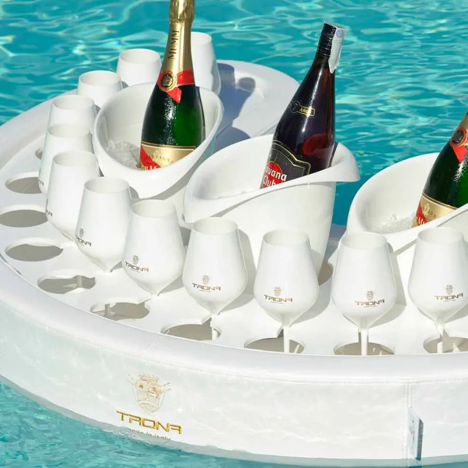 Swim-up bar Trona faux leather white nautical and plexiglass Viadurini