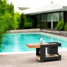 Modern Mobile Bar on Wheels Design with Wooden and Steel Table - Giancalliope Viadurini