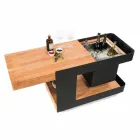 Modern Mobile Bar on Wheels Design with Wooden and Steel Table - Giancalliope Viadurini