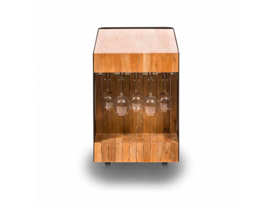 Modern Mobile Bar on Wheels Design with Wooden and Steel Table - Giancalliope Viadurini