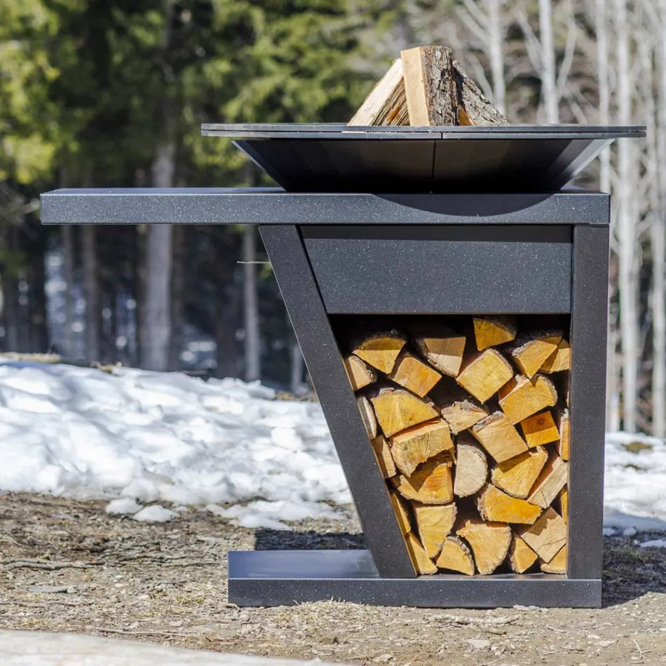 Wood-burning Garden Barbecue with Worktop and Plate for Cooking – Giorgione Viadurini