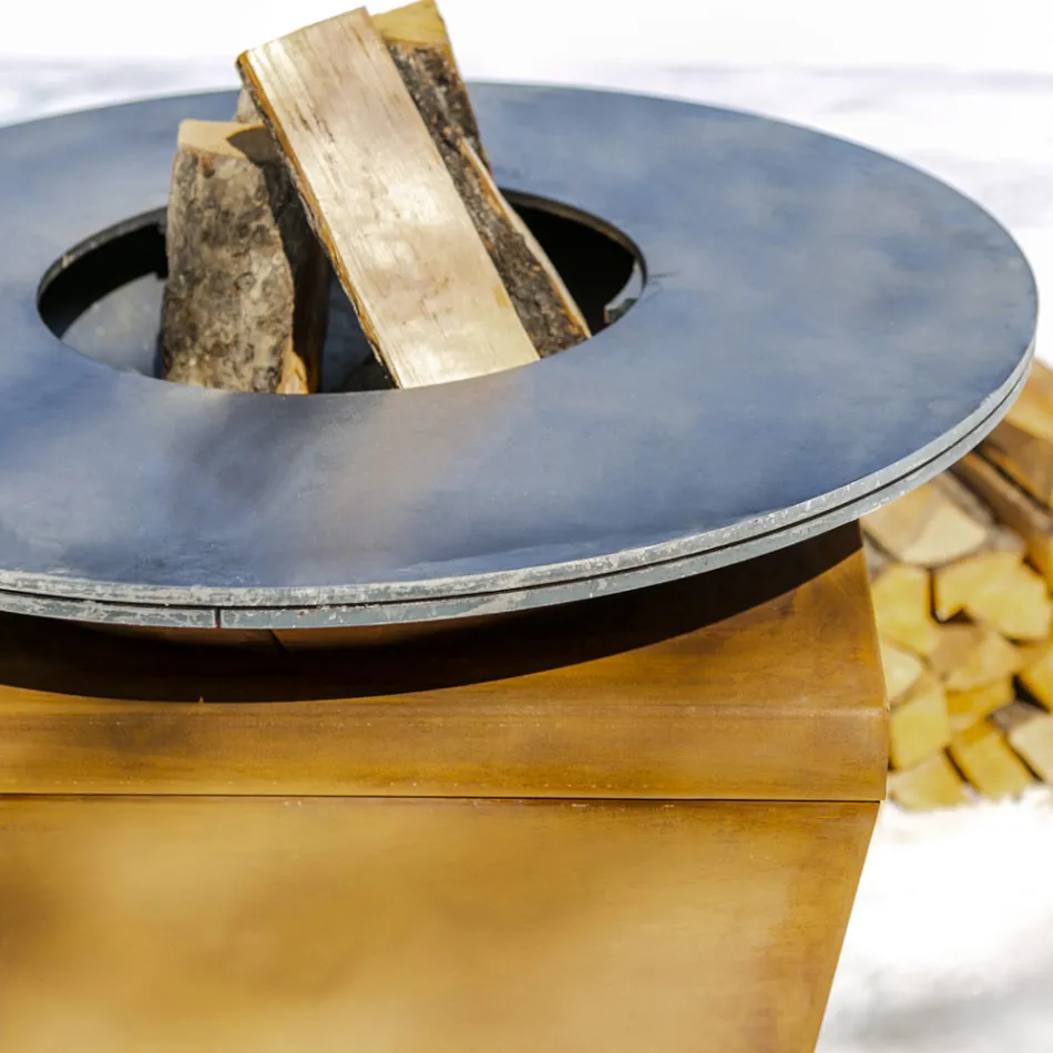 Wood Burning Barbecue With Cooking Plate And Wood Holder Compartment – Ferran Viadurini