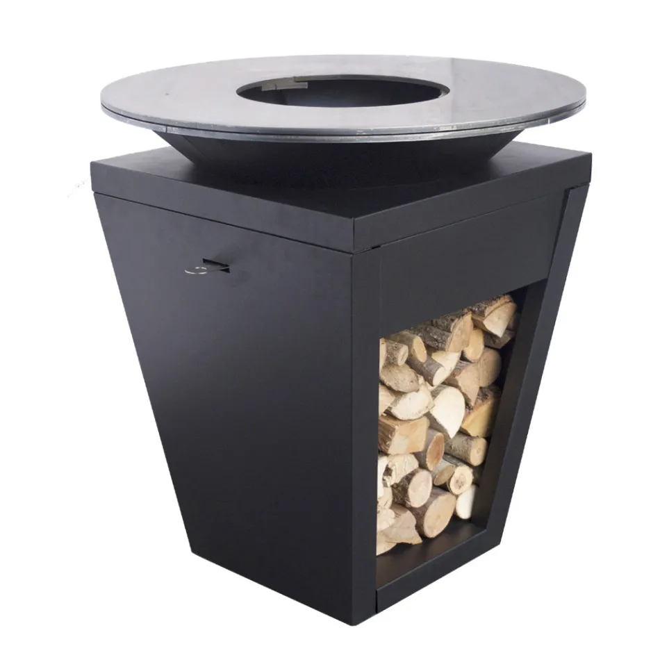 Wood Burning Barbecue With Cooking Plate And Wood Holder Compartment – Ferran Viadurini