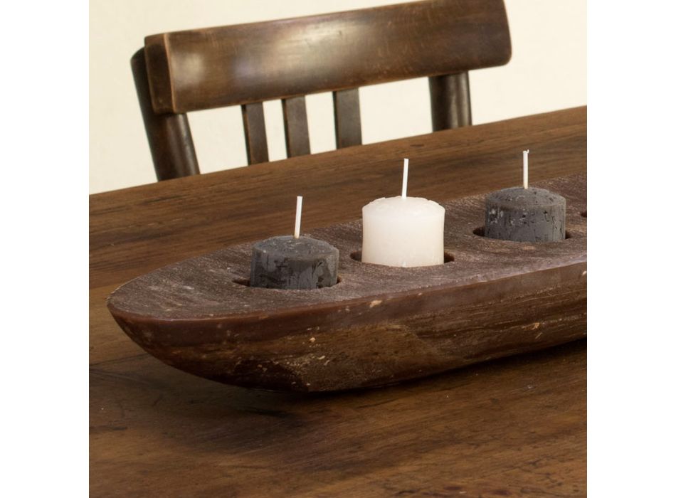 Wax boat with brown or ivory candles included Made in Italy - Ludvig Viadurini