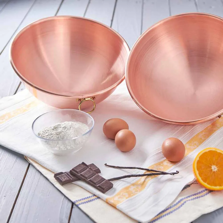 Semispherical Bastardella in Hand Tinned Copper with Ring 30 cm - Giampiero Viadurini