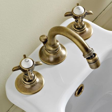 Classic 3 Hole Bidet Mixer in Brass and Butterfly Handles - Miriano Viadurini